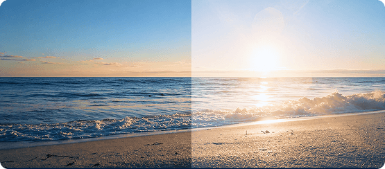 Sunset over water — polarized vs unpolarized comparison